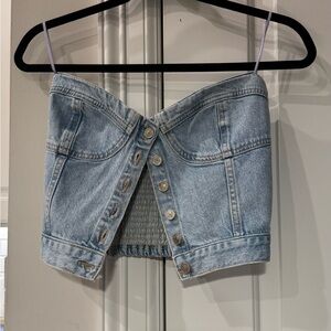 Light Blue Denim Button-Up Crop Top